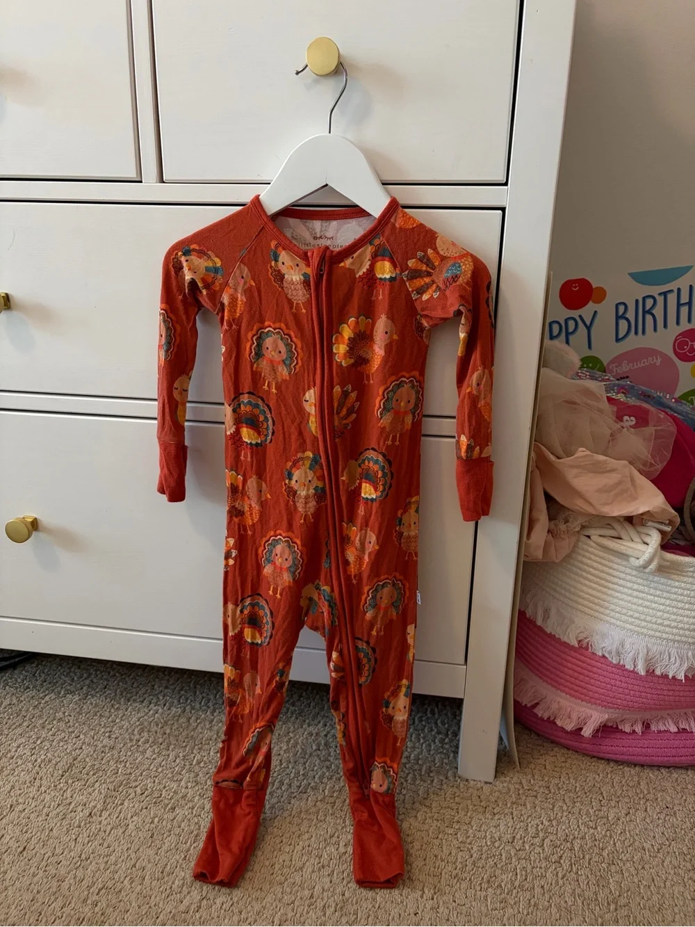 Little Sleepies Turkey Print Convertible Zippy 12-18 Months